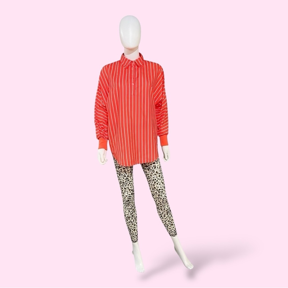 Misslook Red Striped Long Sleeve Button Shirt, Small